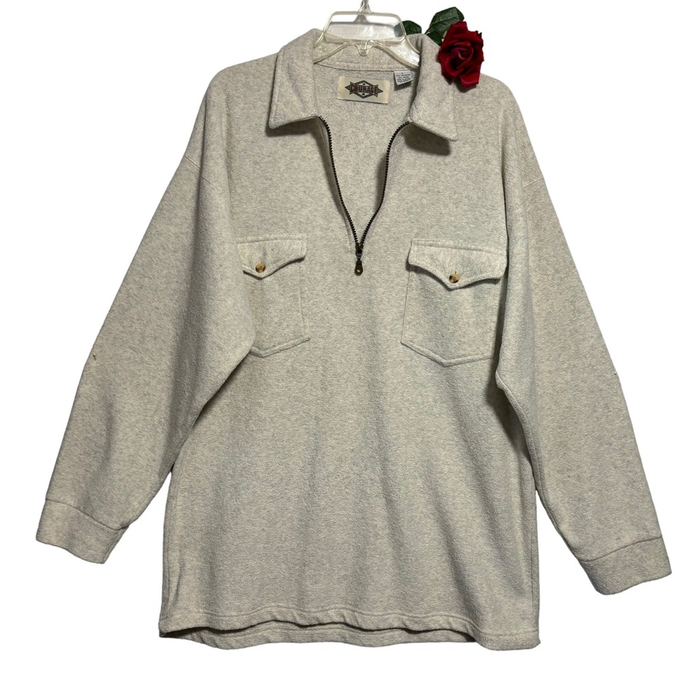 Vtg Courage 1/4 zip long sleeve, Sherpa shirt with collar cream LG EUC